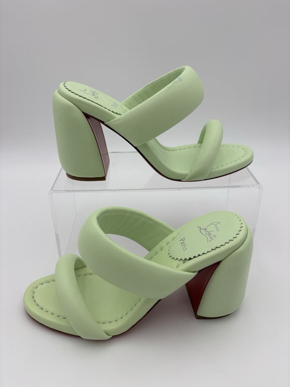 Christian Louboutin Inflama Sab 85 Mint Green Leather Size 37 / 7 Block Heel